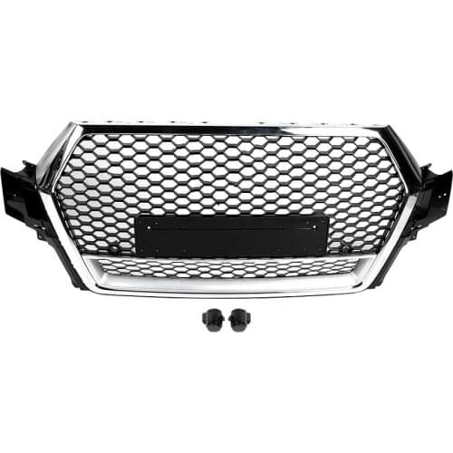 Car Modification For RSQ7 Style Front Bumper Hood Mesh Grill Grille Fit for Q7 S7 2016-2018 Silver