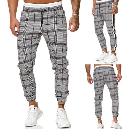 Fashion Sweatpants European Mens Ribbon Splicing Plaid Drawstring Casual Leggings Harem Pants Men Sports Pants Joggers