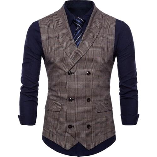 2021 Lattice Smart Casual Men Business Waistcoat Men Fashion Formal Dress Vest Suit Single Breasted Classic V-neck Wedding Top