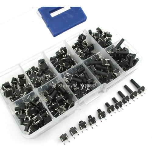200PCS/LOT 6*6 Tact Switch Kit With Box Tactile Push Button Switch Kit, Height: 4.3MM~13MM New
