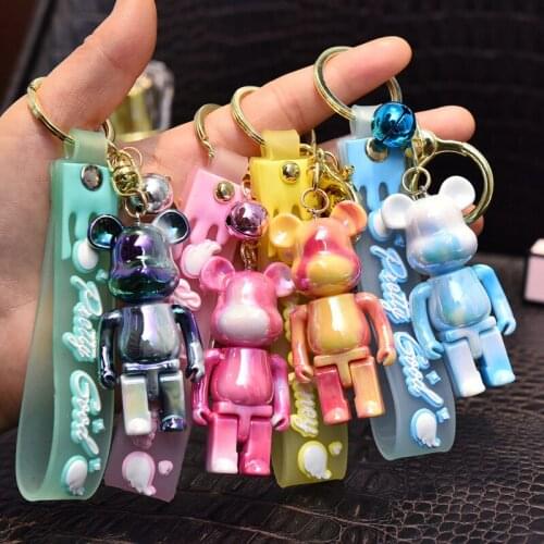 Creative Acrylic Violent Bear Keychain Cartoon Cute Two-color Bear Key Chain for Women Couple Backpack Charm key Ring Ornament
