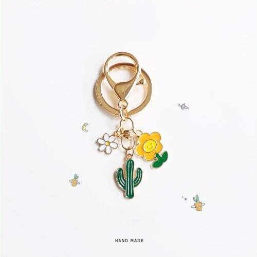Cartoon Cactus Sunflower Keychain Flower Pendant Backpack Keyring Key Chains Charms Couple Gift Original Design Kids Gift
