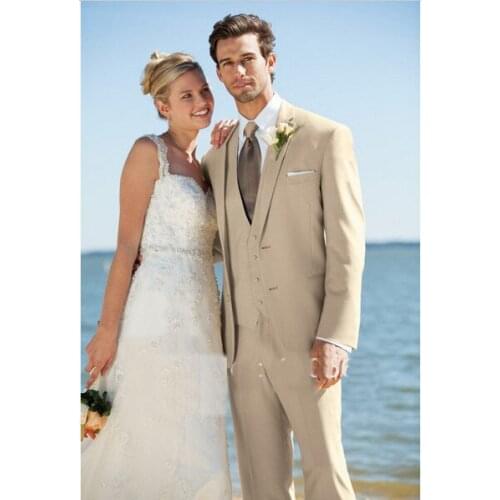 Wholesale - Custom Design Beige Groom Tuxedos Notch Lapel Groomsman Men Suits (Jacket+Pants+Tie+Waistcoat) M13wedding men clothe
