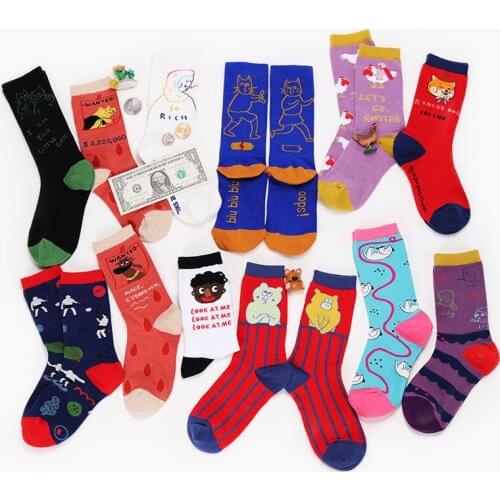 Autumn And Winter New Pattern Literature Fan Yuanchuang Personality Cartoon Cotton Socks Ma'am In Canister Socks Tide Socks