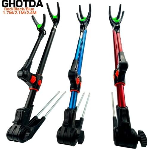 Fish Rod Stand Bracket Angle Adjustable Fishing Rods Holder 1.7M 2.1M 2.4M Telescoping Fishing Tool Hand Rod Holder