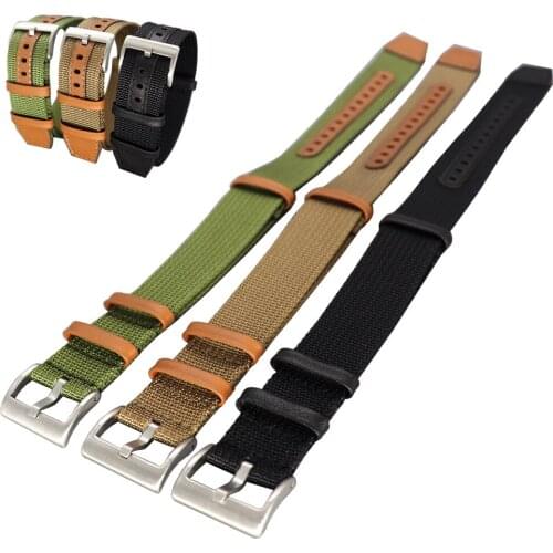 NATO nylon +genuiine leather watch strap replacemetn for Hamilton vintage watch black Khaki 20 22MM strap