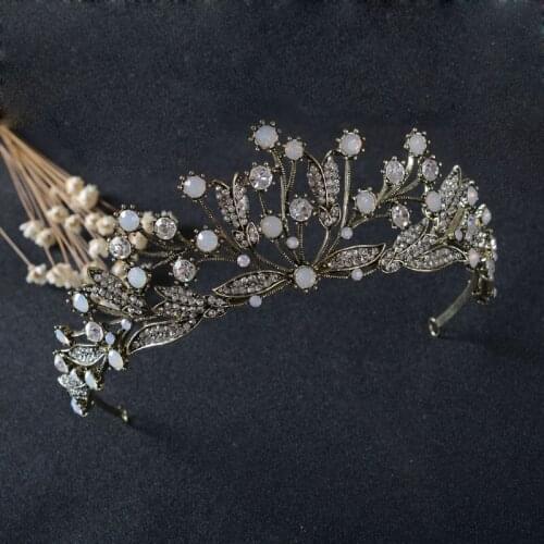 SLBRIDAL Vintage Baroque Rhinestones Crystal Bridal Wedding Tiara Headband Palace Royal Queen Princess Crown Hair Accessories