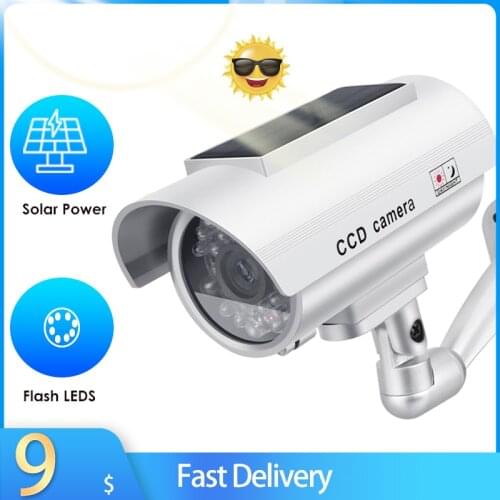 Solar Power Dummy IP Camera Security Waterproof Fake Camera Outdoor Indoor Bullet LED Light Monitor CCTV Surveillance Camera