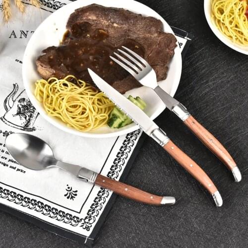 Laguiole Style Stainless steel Steak Knives Table Knife Solid Rosewood Handle Japanese Dinnerware Heavy Duty Wood Handle 2/4pcs