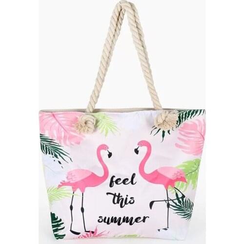 Trend New FEEL Flamingo Ladies Large Shoulder Bag Zipper Canvas Bags for Women 2018 Ladies Hand bags with Flowers