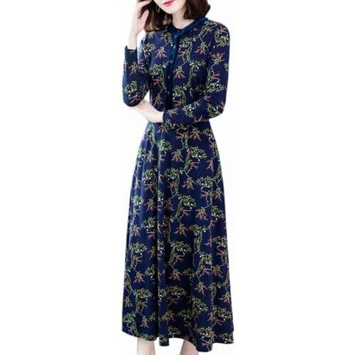 Vintage spring Long Dress Womens Printed Casual Long sleeve Female Plus Size 2021 new Loose Dress Women