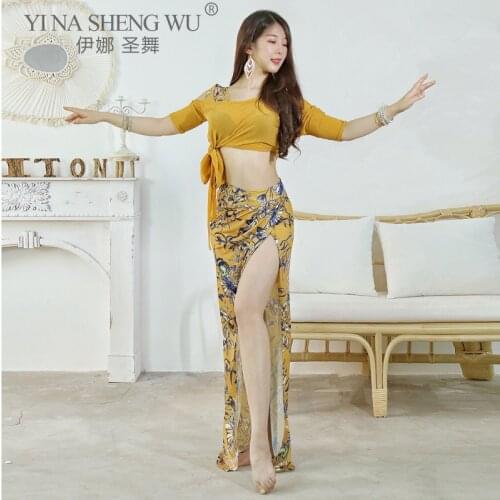 Summer Belly Dance Costume Set Women Top Printed Long Skirt Sexy Professional Practice Dancer Wear Bellydance Dance Clothing New