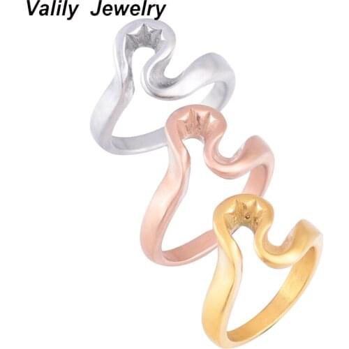 EdgLifU Womens Simple Rings Wave Surf Beach Ring Wire Filled Bride Girlfriend Gift Stainless Steel Round Ring Jewelry