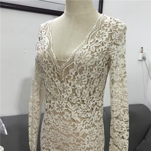 Solid Dress Soft Lace V-neck Fishtail Medium Length Long Sleeve High Waistline Bra Tight Dress elegant vestidos Femme Streetwear