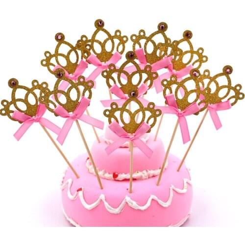 10PCS Birthday Decoration Kids Baby Boy Girl Party Decoration Princess Crown Flower Cake Toppers Wedding Cake Decorating Tools