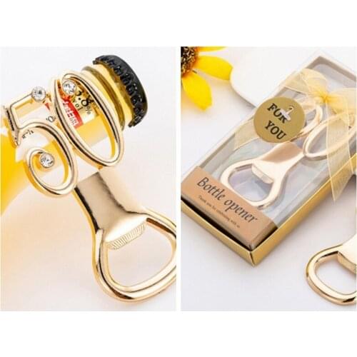 20 Pieces/lot) Wedding souvenirs of 50th Bottle Opener Gold Favors for 50th Wedding anniversary gift and Bridal shower Favors