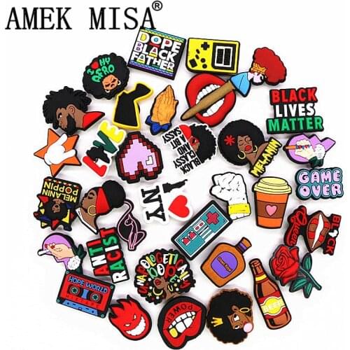 33 Kinds of Melanin Rights Protection Shoe Charms Accessories Black Life Prayer PVC Shoe Decoration for Croc jibz X-mas Gifts