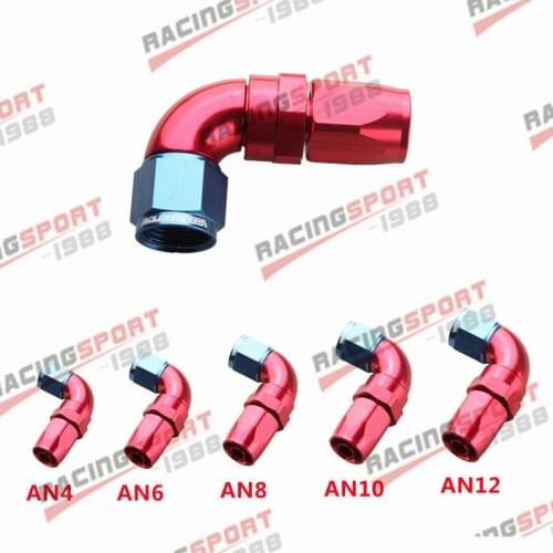 AN4 AN6 AN8 AN10 AN12 90 Degree Swivel Hose End Fitting Adapter Aluminum Red/Blue