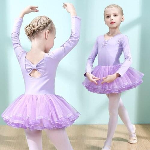 Long Sleeve Ballet Dress Girls Gymnastics Leotard Ballet Clothing Dance Wear Children Professional Ballet Tutu Dress 2 Color