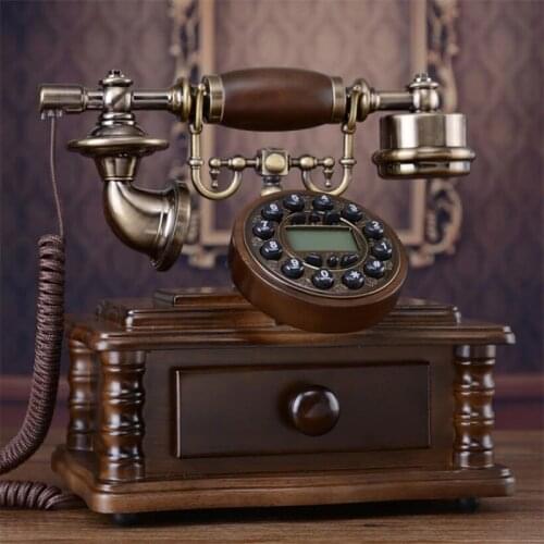 Solid Wood Digital Landline Phone Classic Vintage Antique Resin Fixed Telephone Button Dial Home Telephone With Locker