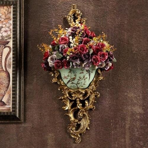 European Ancient Wall Hanging Resin Vase Creative Bar Home Luxury Wall Retro Mural Flowers Basket Ornament Livingroom Crafts Art