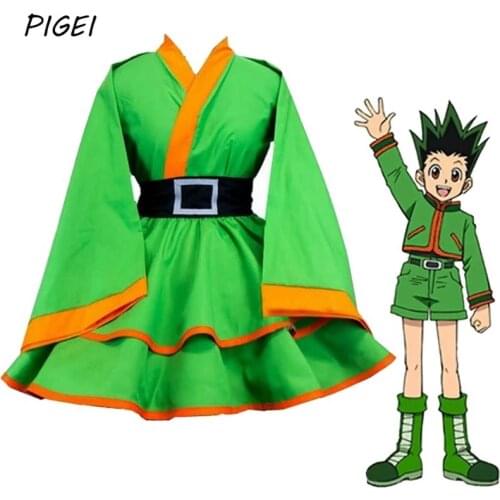Anime Hunter x Hunter Costumes Gon Freecss Cosplay Green Kimono Shoes Sets Halloween Carnival Gon Freecss Boots for Women Mens