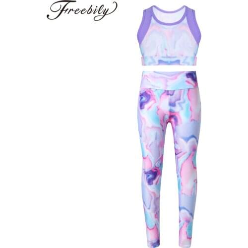 Colorful Girls Sportswear Sleeveless Tie-Dye Top + Sports Leggings 2pcs Children' Sport Running Gym Workout Sets Kids Sweatsuit
