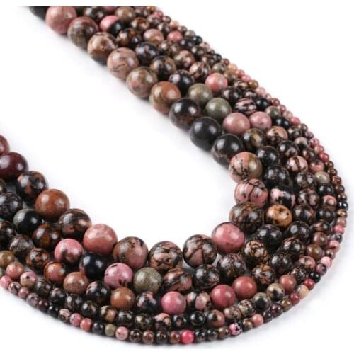Natural Rhodonite Beads, 4mm 6mm 8mm 10mm 12mm Round, Full Strand 15 inch, wholesale mala beads