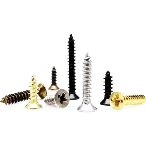 200X M2 M2.6 M3 Mini Small Golden Silver Antique Brass Bronze Black Steel Phillips Flat Countersunk Head Self Tapping Wood Screw