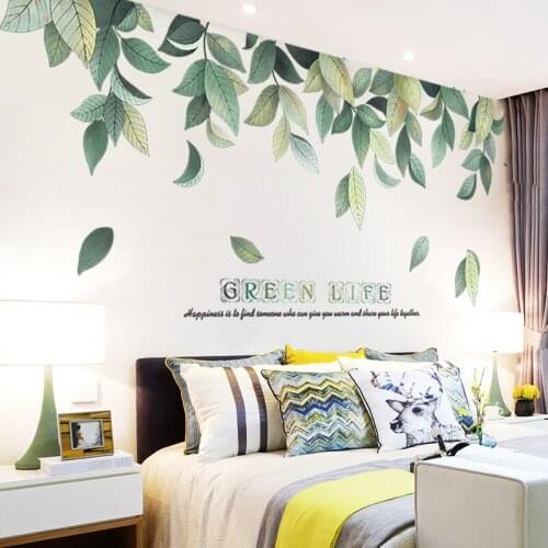 Nordic Green Leaves Wall Stickers for Living Room Bedroom Wall Decor Sofa Background DIY Vinyl Wall Decals Wallpaper Home Decor