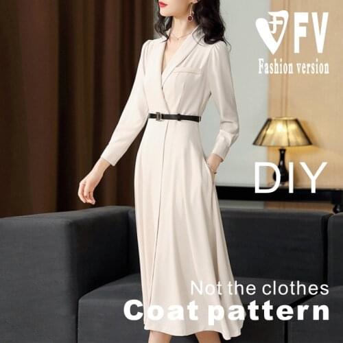 New style windbreaker pattern womens mid-length casual coat design drawing 1:1 sewing drawing of clothing BFY-320