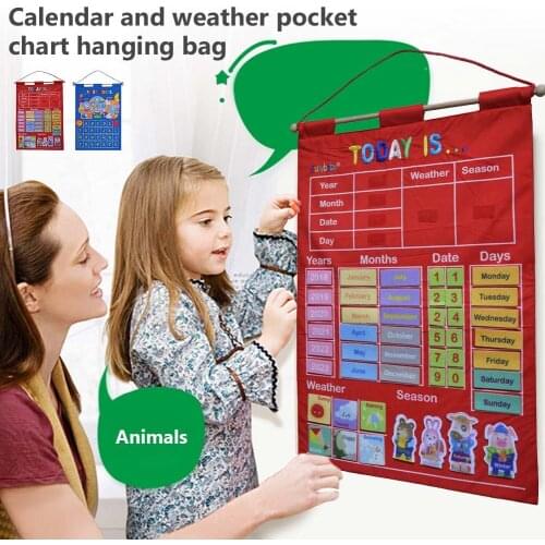 Kids Educational Toy Learning English Letter Weather Date Season Calendar Teaching Tool Weather Pocket Chart Hanging Bag Fashion