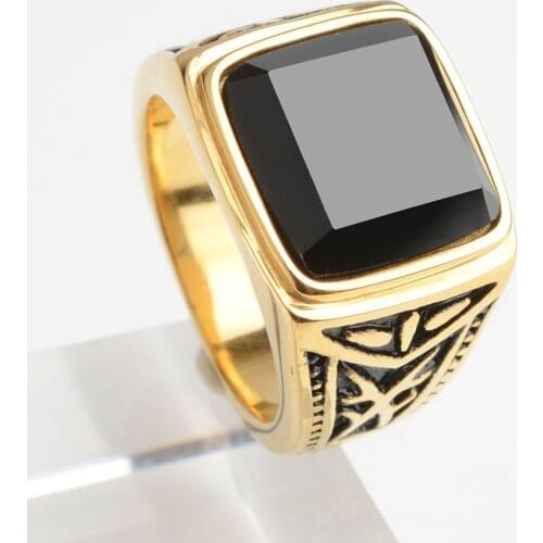 Charm Wedding Mens Signet Ring Black Onyx Stone 316L Stainless Steel Jewelry кольца для мужиков Drop Shipping