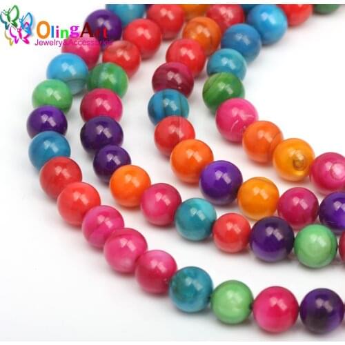 OlingArt 7mm 48pcs Natural Stripes Chinese Multicolor mixing shell beads For Jewelry Making DIY Bracelet Necklace stone
