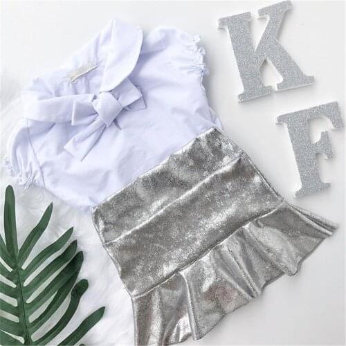 0-5Y Toddler Baby Kid Girl Clothes Set Short Sleeve Top PU leather Skirt Outfits Children Girls Costumes Summer Sets