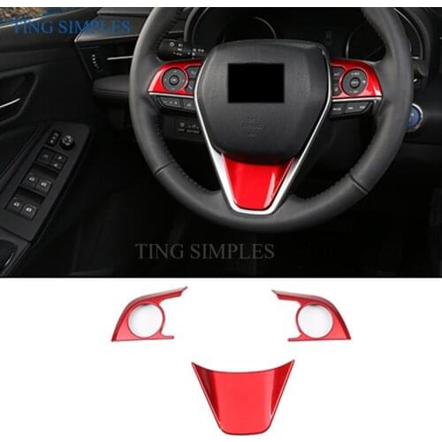 Steering Wheel Decoration Frame Cover Trim 3 Piece ABS chrome Fit For Toyota Avalon 2019 2020/ Red/Matte /Carbon Fiber accessori