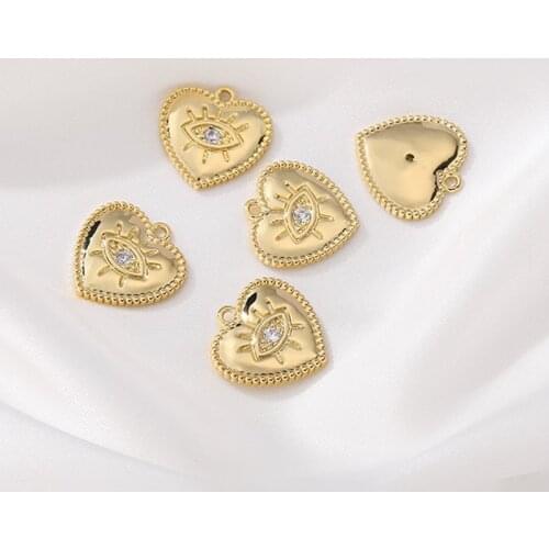 High Quality Copper 14K Gold Plated Heart Demon Eye Charms 2pcs/lot 15MM For DIY Fashion Jewelry Making Finding Accessories