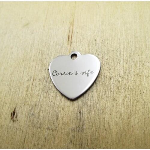 10pcs/lot-- cousins wife family stainless steel charms Laser Engraved DIY Charms Pendants