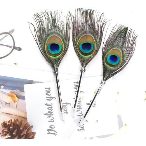 Get two pens 1 Dip pen + 1 Ballpoint Creative Peacock Feather Pen Wedding Home Decoration Office School Supplies Wholesale
