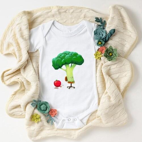 Simple Cartoon Funny Broccoli and Tomatoes Graphic Newborn Baby Bodysuits Cute Baby Girl Clothes Home Casual Toddler Boy Romper
