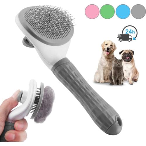 Dog Hair Removal Comb Grooming Brush Stainless Steel Cats Combs Automatic Non-slip Brushs for Dogs Cleaning Supplies