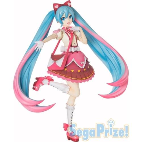 SEGA Original Hatsune Miku Figure Lolita Ribbon Heart 23Cm Pvc Kawaii Model Decoration Collection Toy Boys Girls