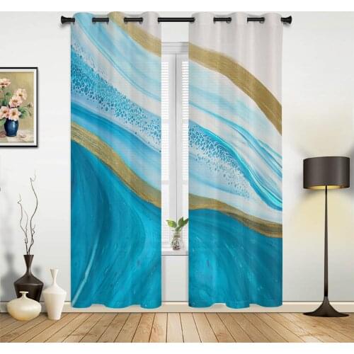 Blue Gradient Texture Marbling Window Curtains for Living Room Kitchen Bedroom Drapes Kids Room Home Decor Curtain