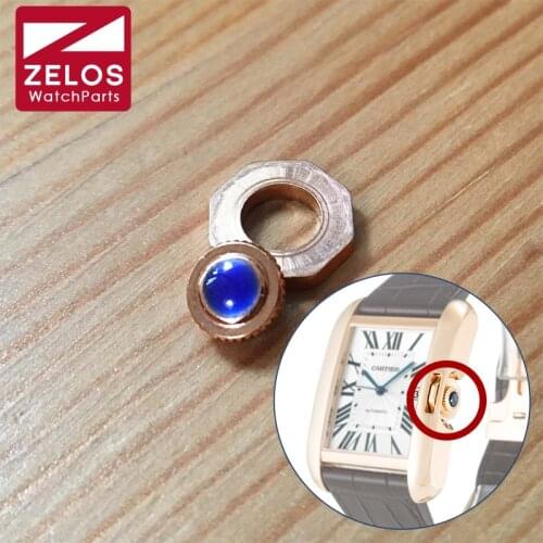 Rose gold color assembled crown for Cartier Tank Anglaise W531 automatic watch