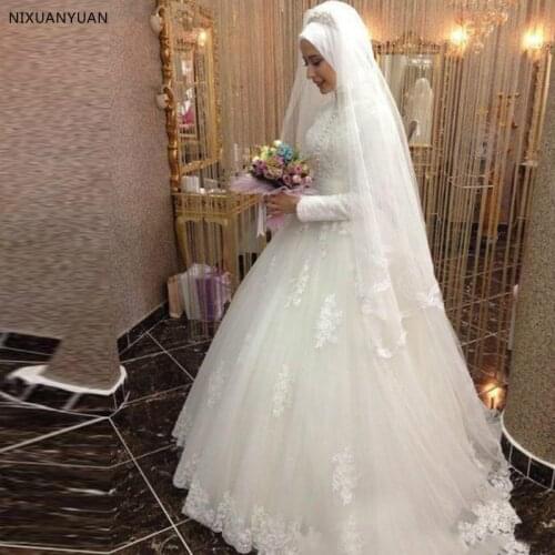 Vestidos De Noiva 2021 A-Line Long Sleeve Bride Dress Princess Lace Muslim Vintage Wedding Dress Custom Made
