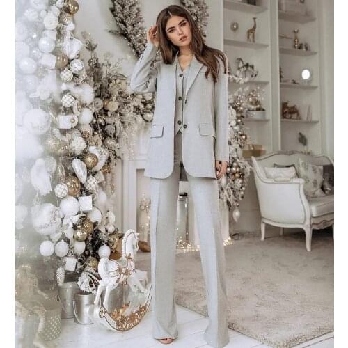 Light Grey Oversized Womens Trouser Suit Three Pieces Prom Dress Party Wear Custom Made Lady Blazer