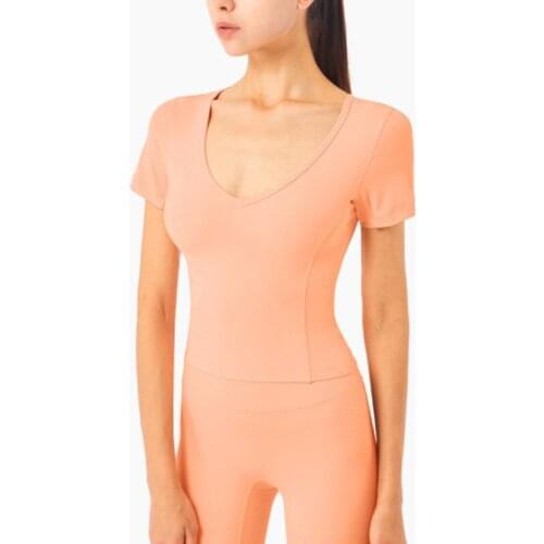 Fitness Top Sports clothing Women Short Sleeve Yoga T-shirt Girl Sexy V-neck Slim Naked-feel Buttery-Soft Elastic GYM Blouse