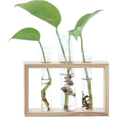 Vintage Test Tube Vase Office Sturdy Wood Fashion DIY Planter Glass Bottle Vase Beautiful Handcrafted Desktop Decoration Glass