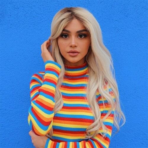 Turtleneck fashion rainbow sweaters knitted pullovers women 2019 new winter sweater loose pullover jumpers female