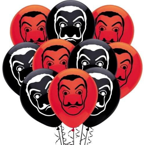 10pcs/lot La Casa De Papel Balloons Money Heist Tees TV Series Crime Fans Latex Ballons Masks Black Red Ballon Party Decoration